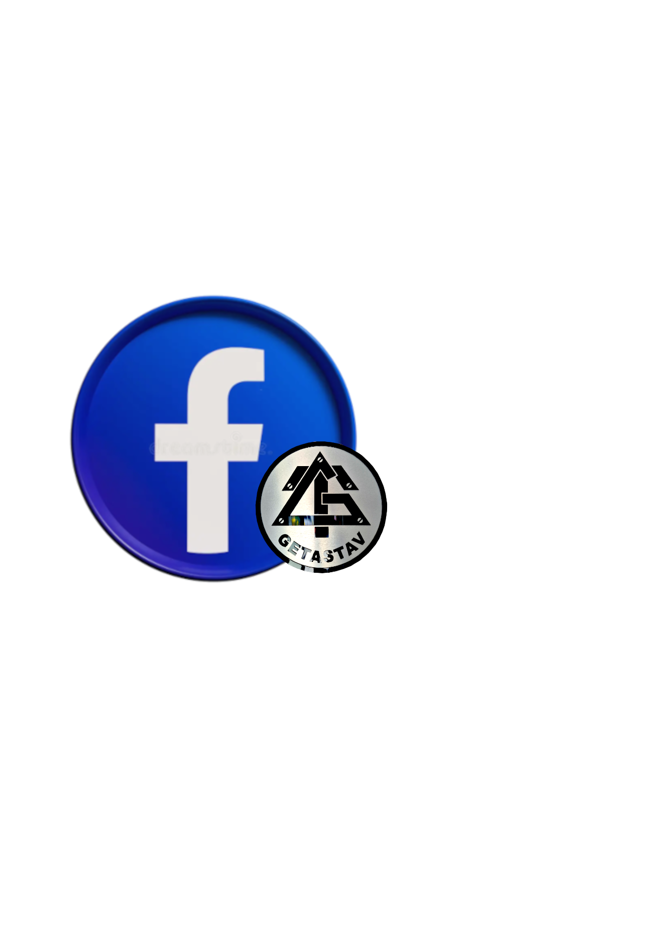 Kruhové kovové logo s písmenom A, čiernymi trojuholníkmi a nápisom GETASTA.